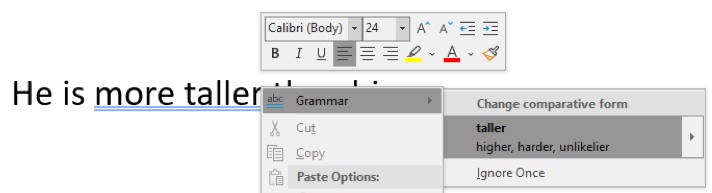 Editor feature showing grammar errors and suggestions