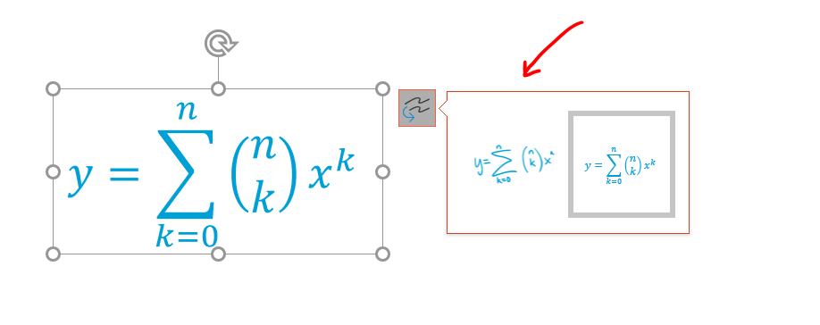 The conversion button on the converted equation