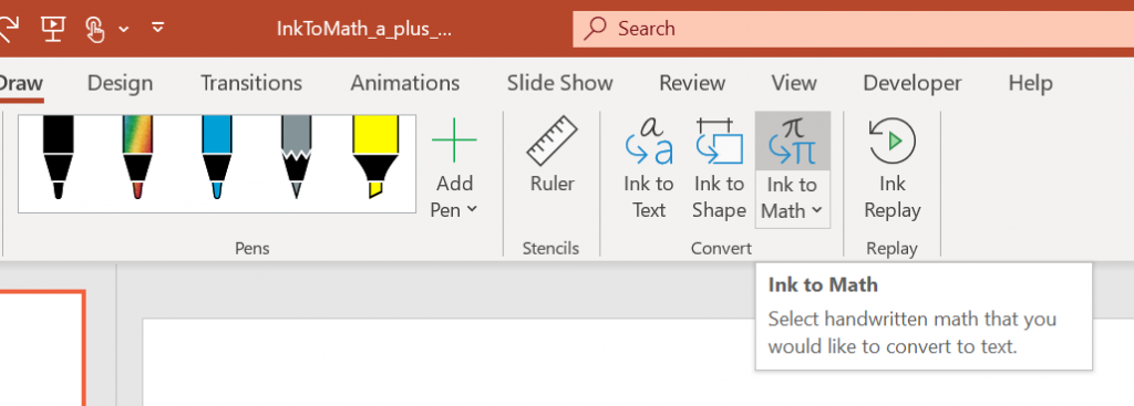 PowerPoint Ink to Math button