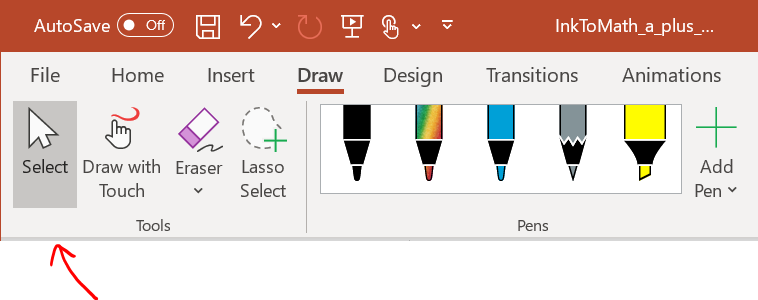 The Select button on the Draw Tab in PowerPoint