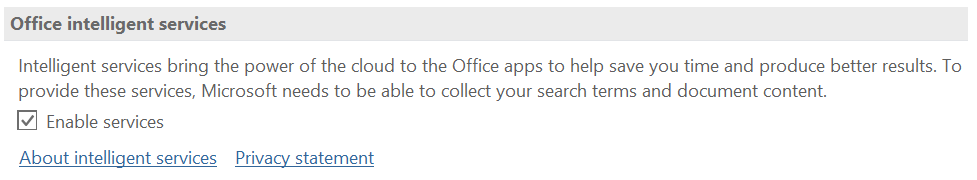 Office Intelligent Services dialog