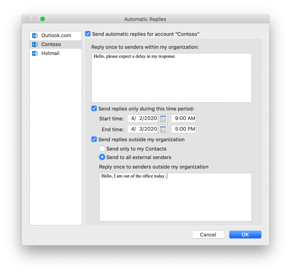 outlook for mac swipe options