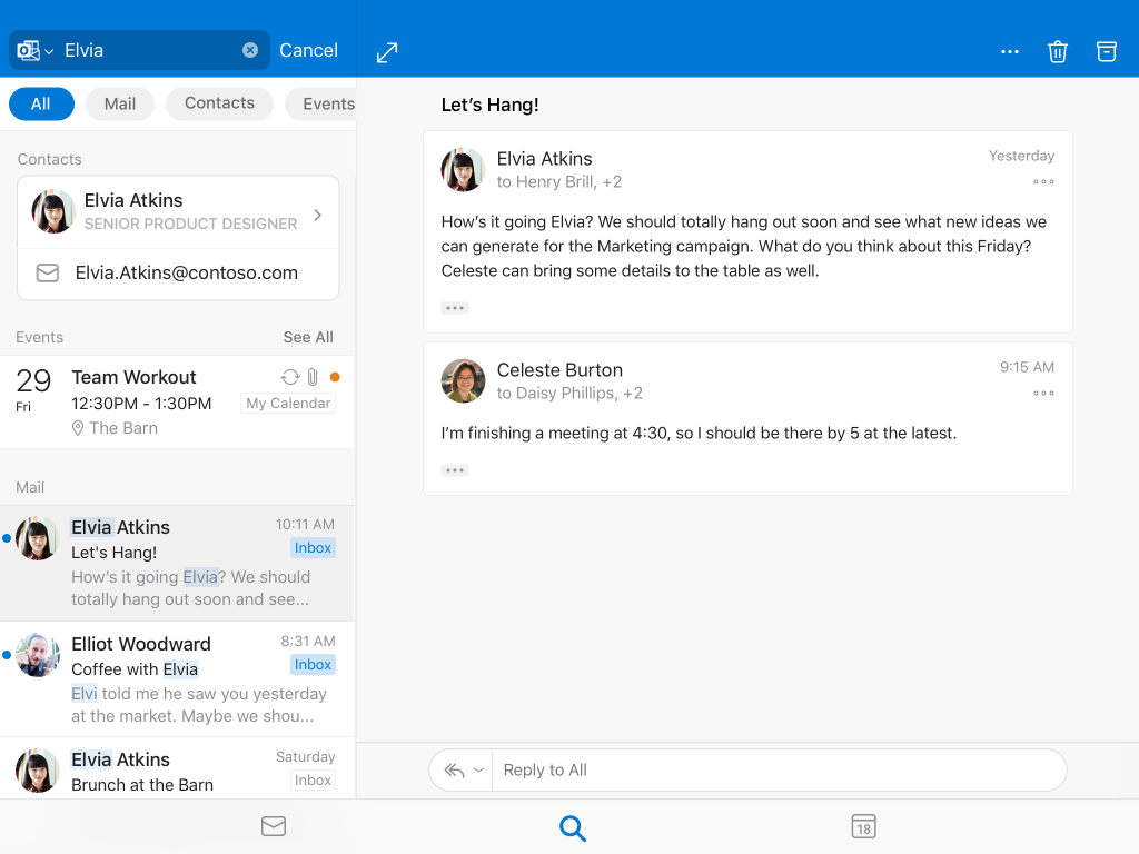 screen shot of search results in Outlook