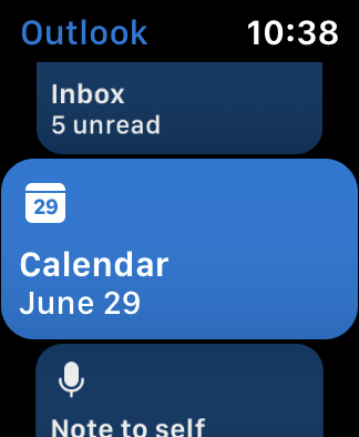 Imagen de la pantalla de Outlook en Apple Watch