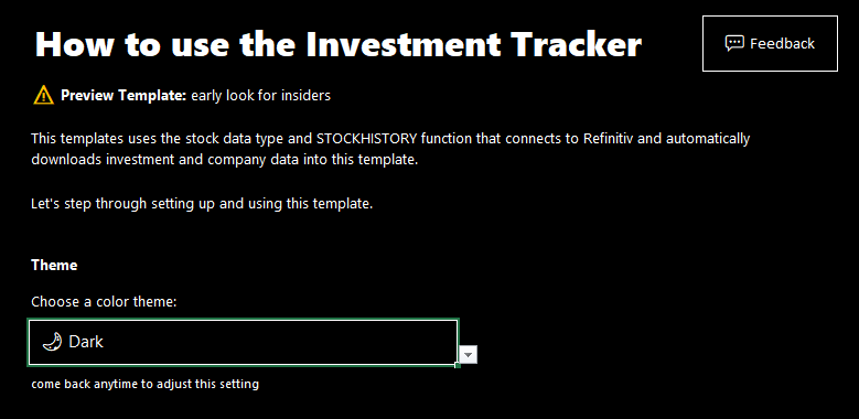 Investment Tracker template.