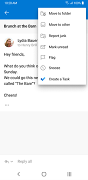 Create tasks from email Outlook Android