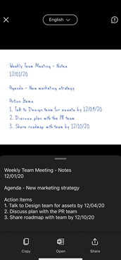 Screenshot showing handwriting capture in Office Mobile for iOS.