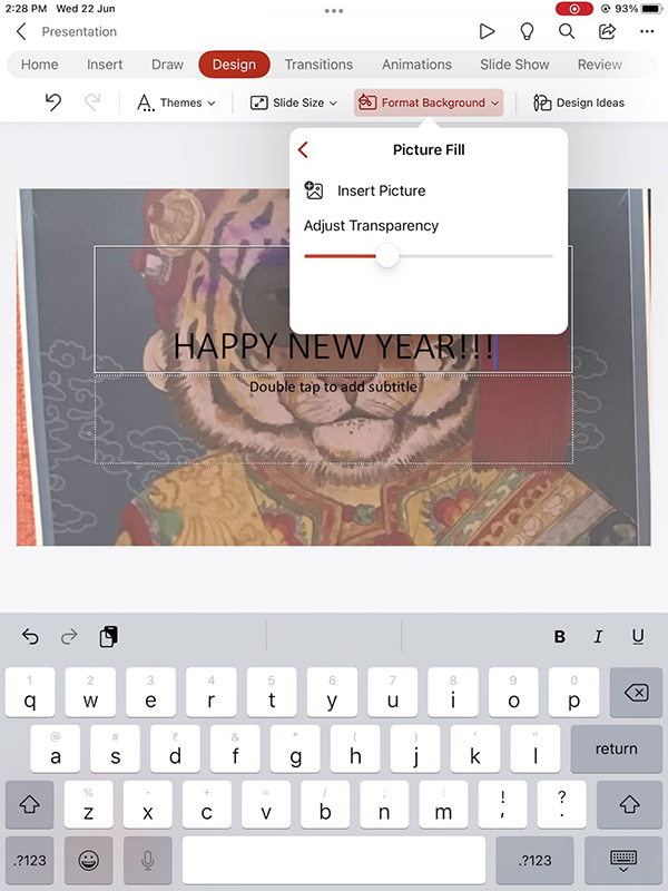 iPad için PowerPoint'te slayt arka planlarını resimlerle özelleştirme.