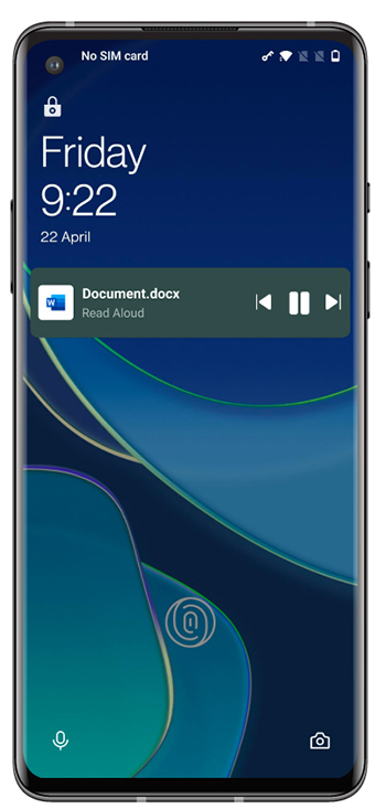Android screenshot showing Word Read Aloud notification and controls on lock screen.