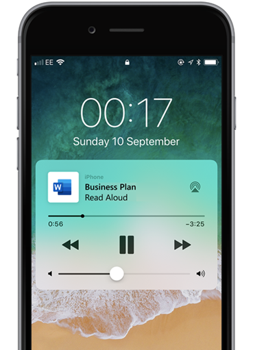 Read Aloud playback panel showing on lock screen of an iPhone.