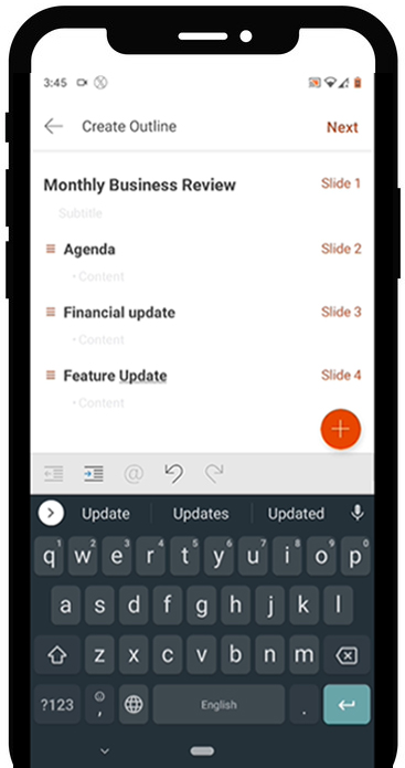Pantalla Crear esquema en la aplicación móvil de Office para iOS.
