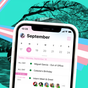 Outlook mobile screen showing Trans theme to Celebrate Pride