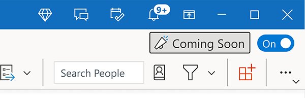 Screenshot showing Coming Soon toggle in Outlook