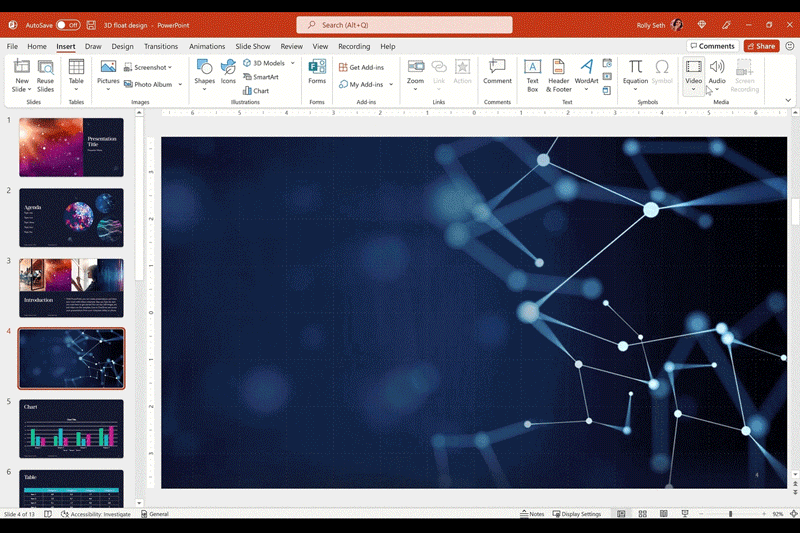 GIF showing how to insert an online video into a Windows PowerPoint presentation