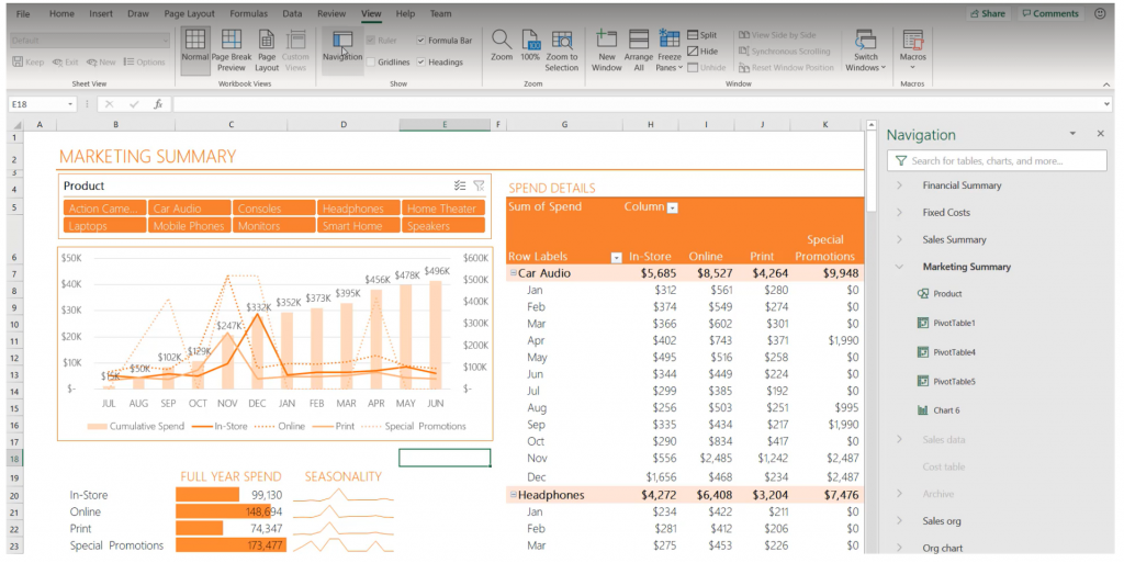 Screenshot of Navigation pane view in Excel for Windows.