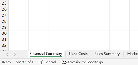 Screenshot showing status bar in Excel, featuring sheet count.