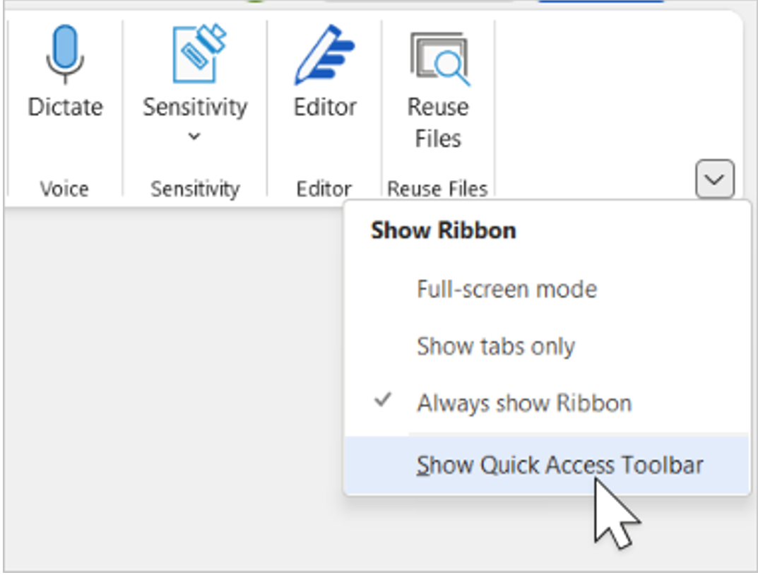 Quick access toolbar. Quick access v3.