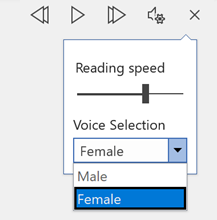 Screenshot showing Read Aloud voice selection dropdown in Microsoft Office