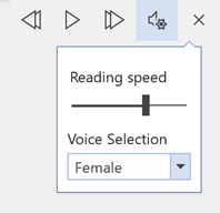 Screenshot showing Read Aloud speed controls in Microsoft Office