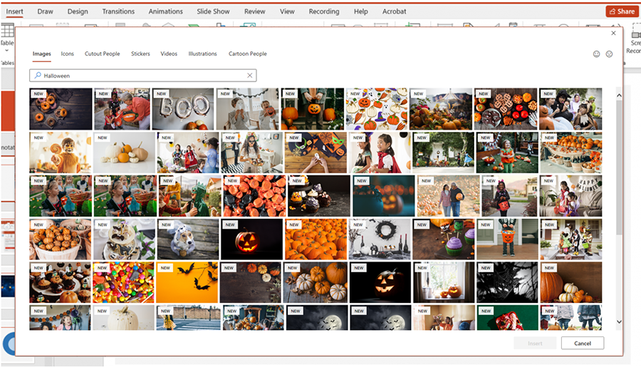 Screenshot showing a collection of premium Halloween images in PowerPoint.