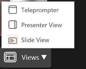 Views menu in Recording experience in PowerPoint.