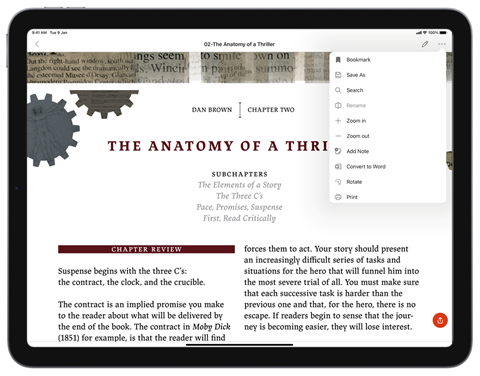 Screenshot showing bookmark in a PDF on an iPad device.