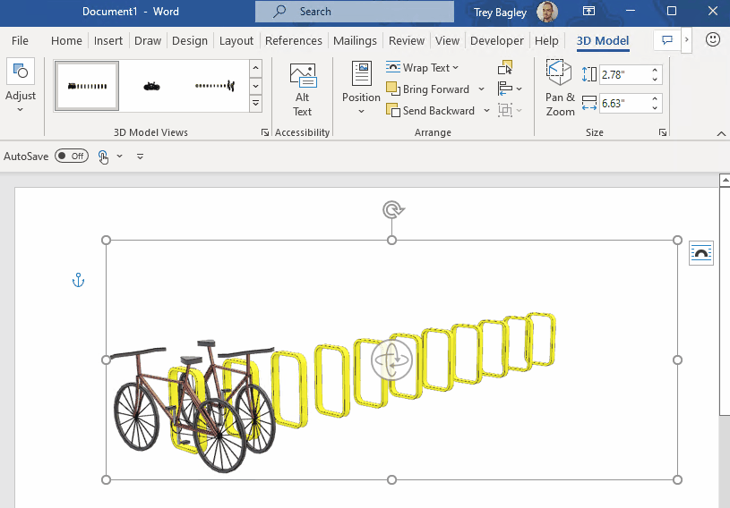 GIF showing the pan and zoom effects with a 3D animation in a Word document.