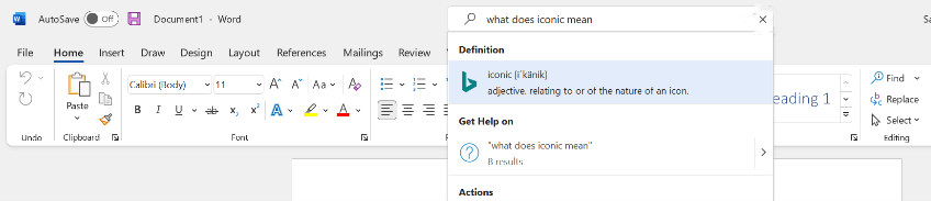 Search for a specific term in the dictionary in Word using your voice.