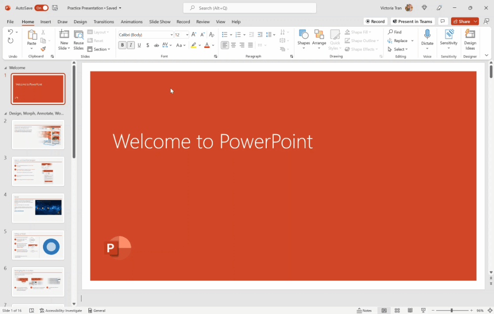 GIF of PowerPoint showing the Use Presenter View check box being selected.