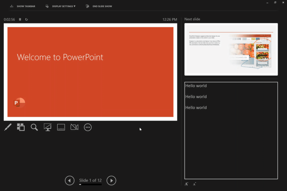 GIF showing the user editing and formatting their notes while in Presenter view in PowerPoint.