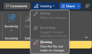 Mode menu with Viewing option selected