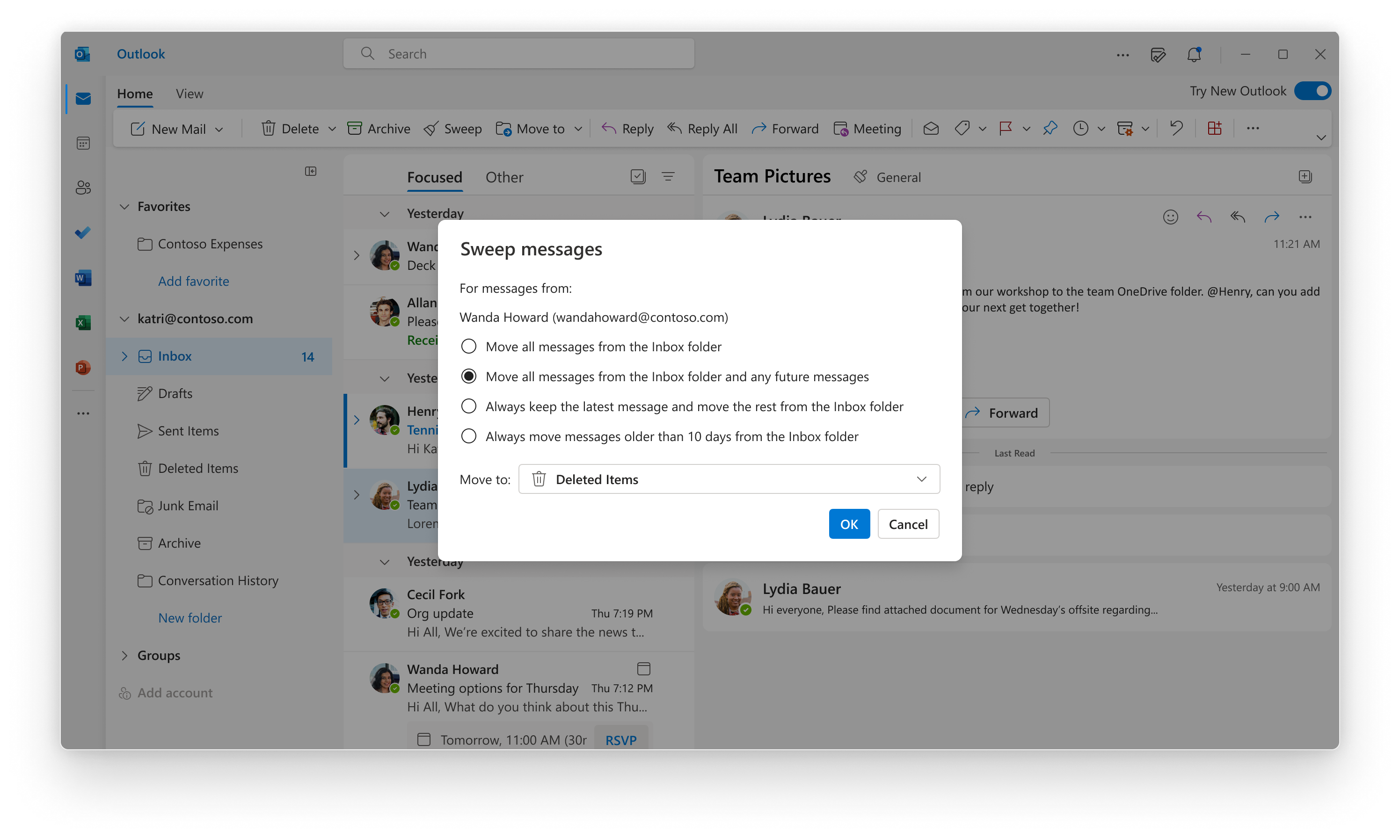 Use Sweep to manage received and future messages automatically