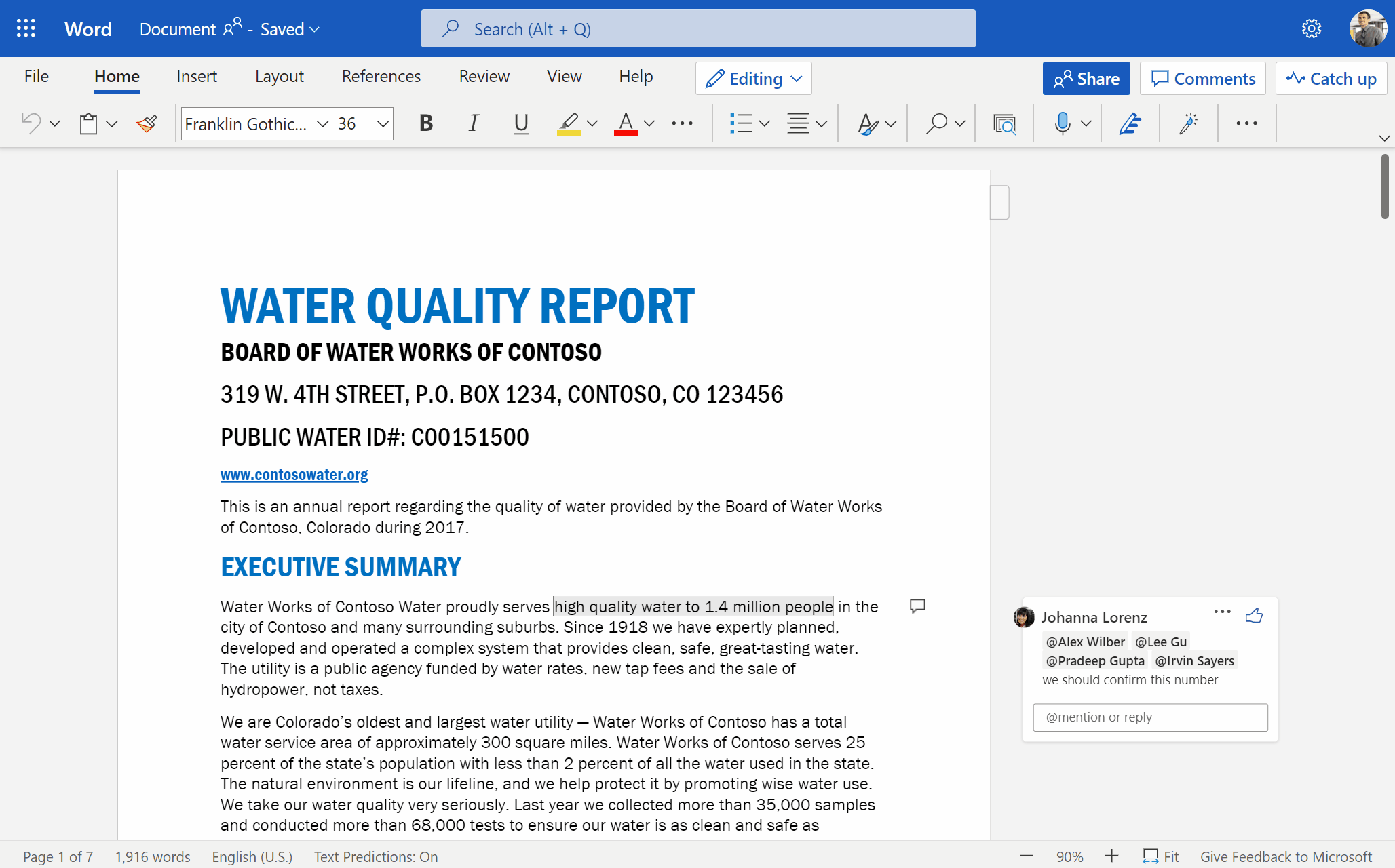 Word document with comments with Like reactions
