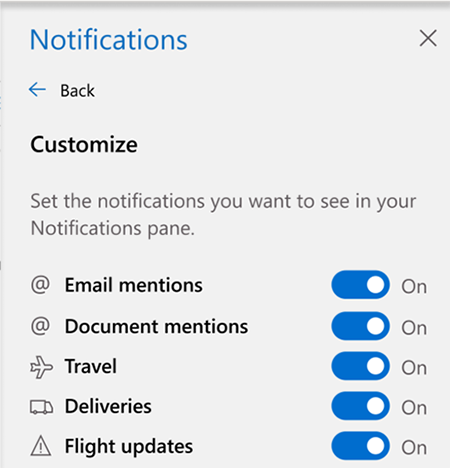 Customize options for Notifications pane in Outlook.
