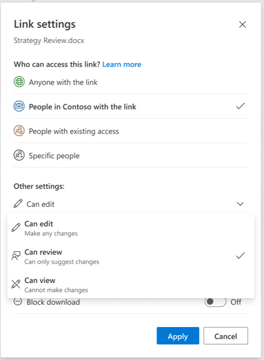 Link settings dialog box