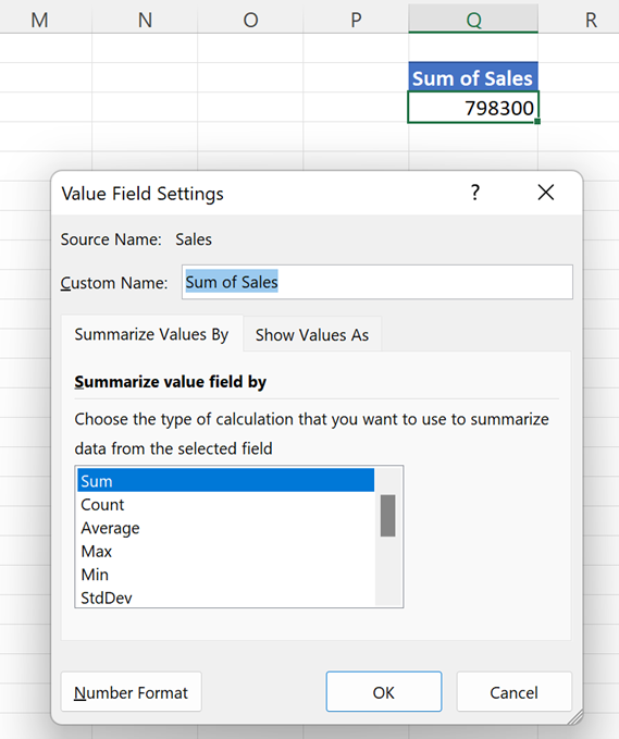 Value Field Settings dialog box