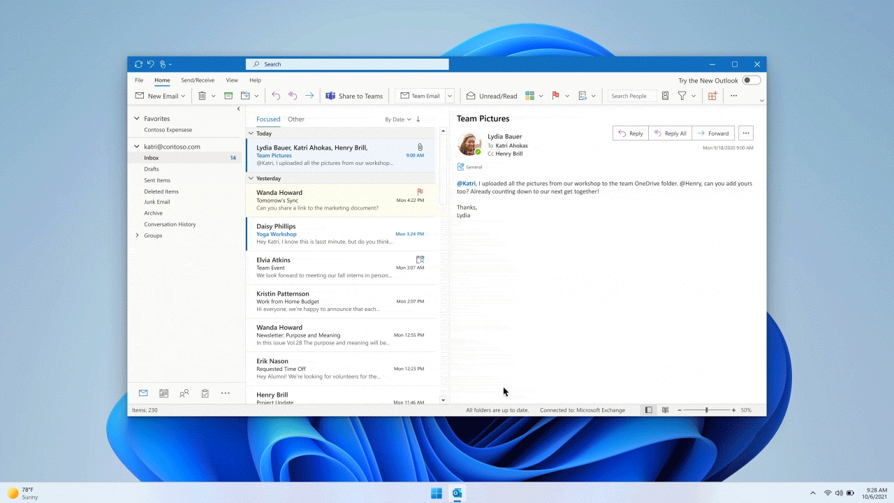 新しい Outlook トグル ボタンをクリックして、新しい機能を試してください。