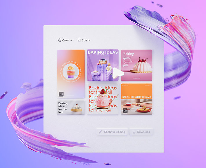 Microsoft Designer page on a purple and pink background
