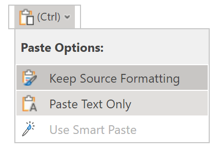 Paste Options shortcut menu