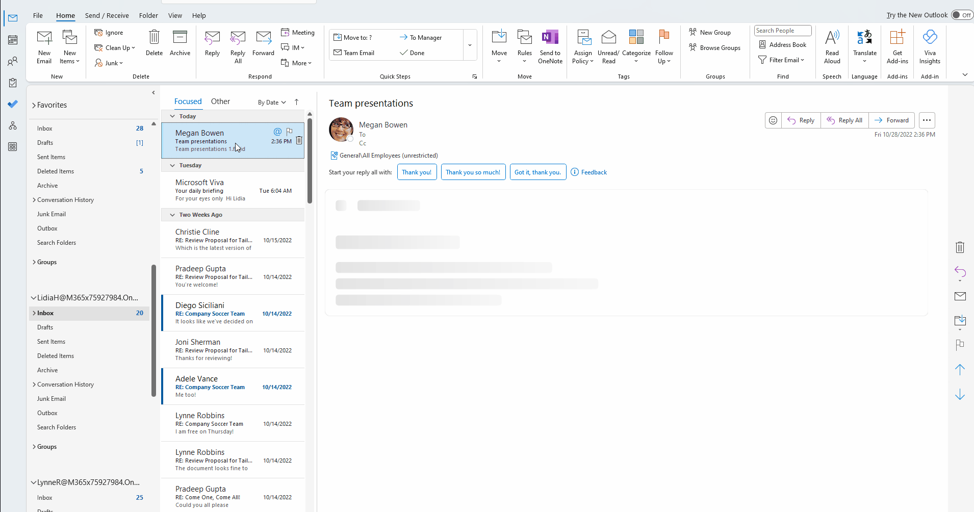 Animation showing multiple people making edits to an email containing Loop components