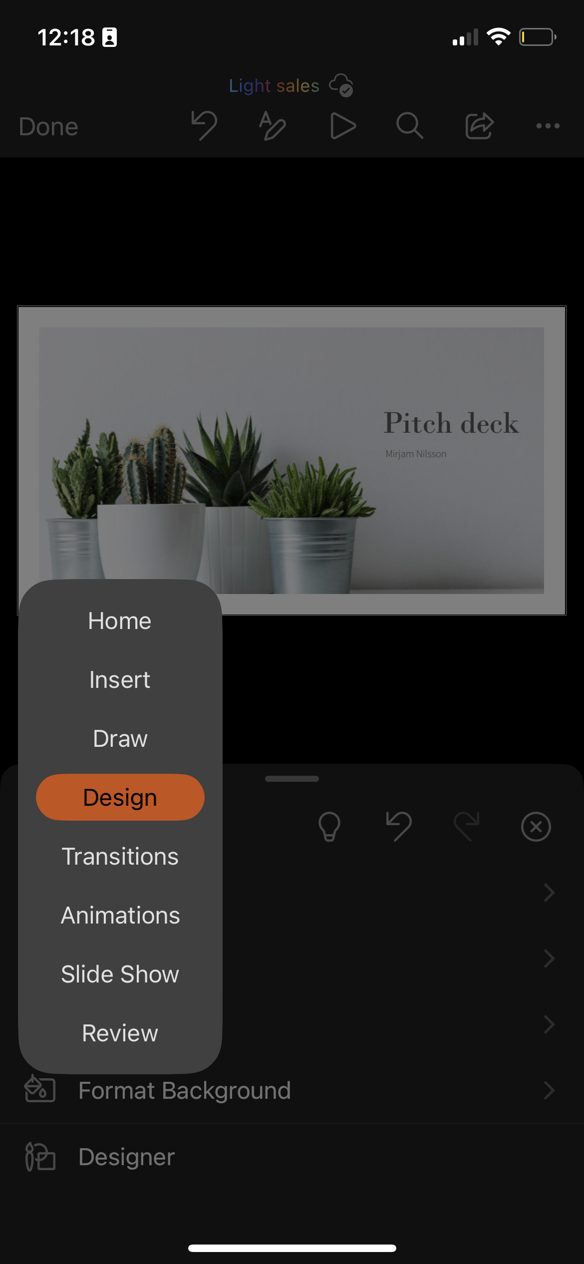 Design menu on iPhone