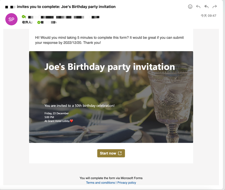 Send invitation via email