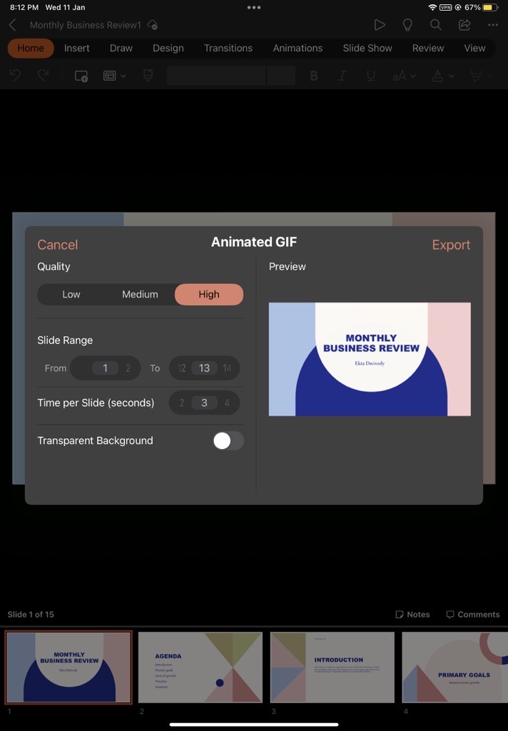 Animated GIF dialog box