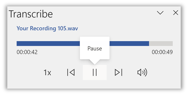 Pause button in the Transcribe pane