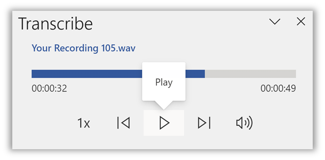Play button in the Transcribe pane