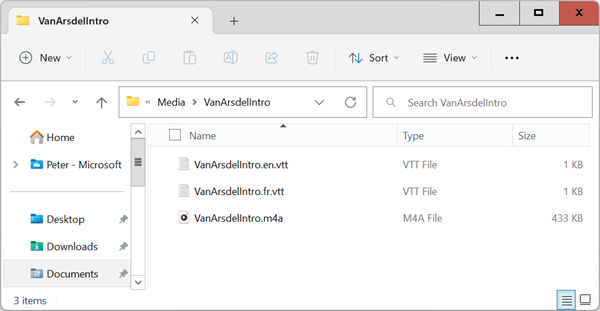Windows Explorer window showing files saved to same folder as the media file.