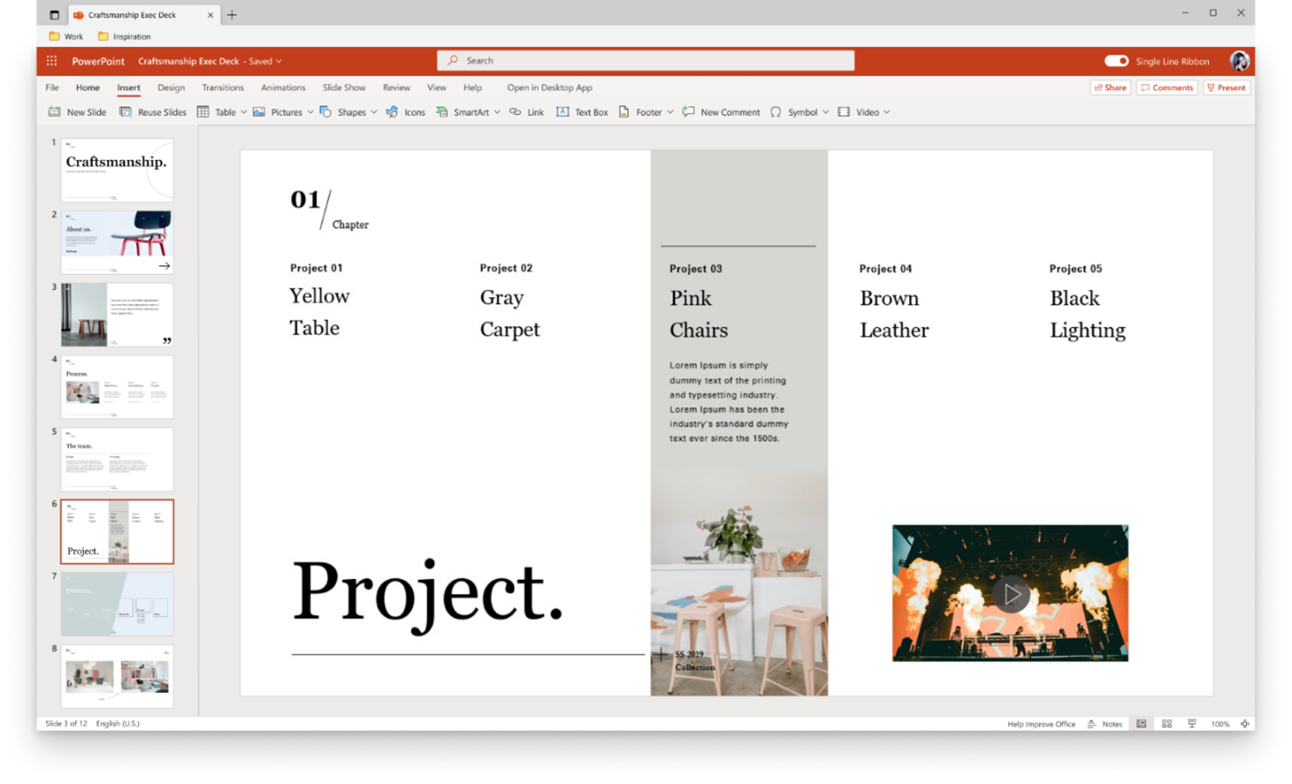 PowerPoint for the web presentation with newly added video from computer