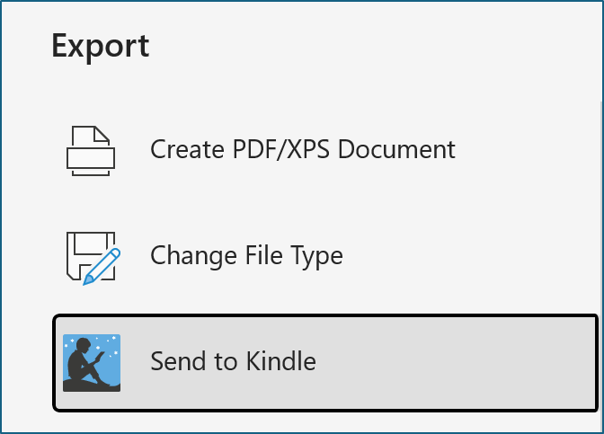 Export menu with the Send to Kindle command selected