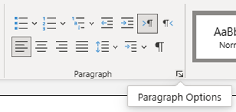 Paragraph Options button on the toolbar