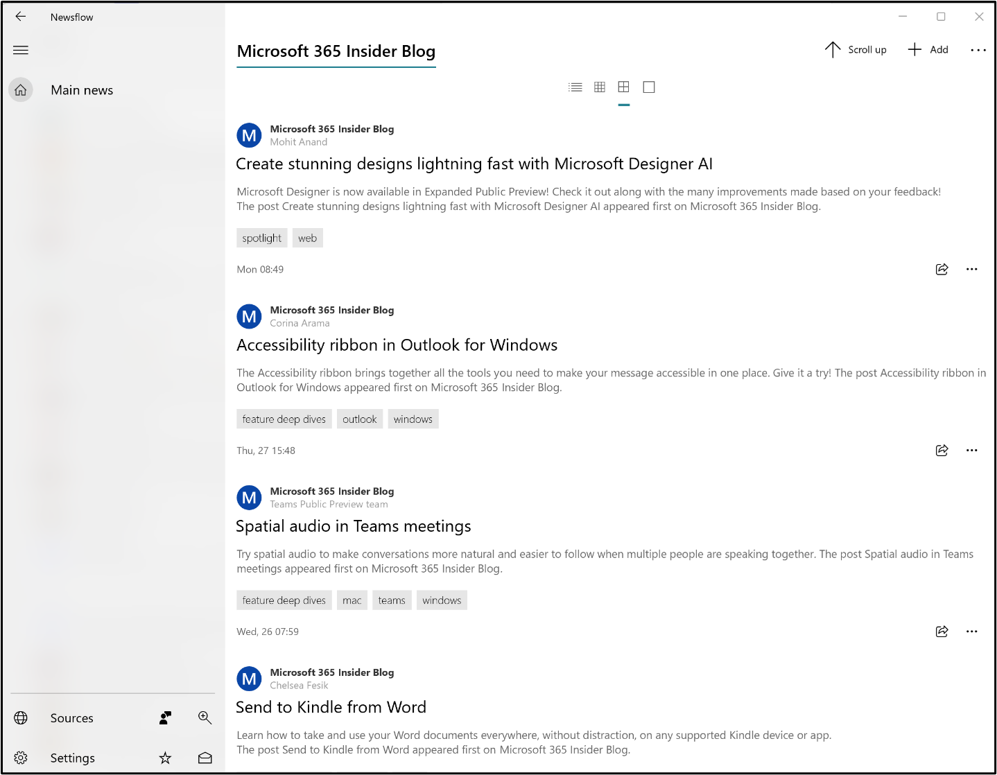 Microsoft 365 Insider Blog content shown in RSS feed reader